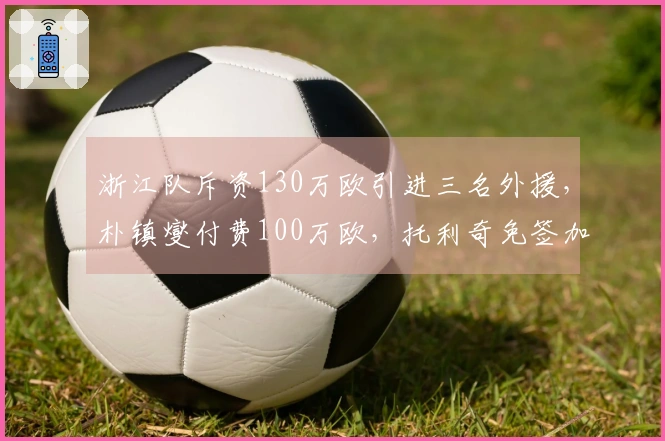 浙江队斥资130万欧引进三名外援，朴镇燮付费100万欧，托利奇免签加入